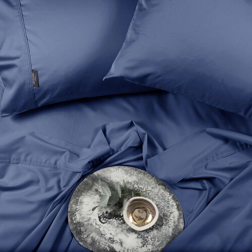 Sheraton Luxury  Bamboo Cotton Single Bed Fitted Sheet Set Deep Blue