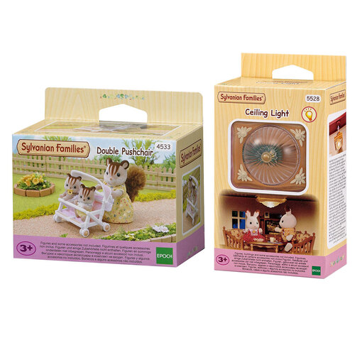 Sylvanian Families Double Pushchair/Stroller & Roof Light Miniature Toy Set 3y+