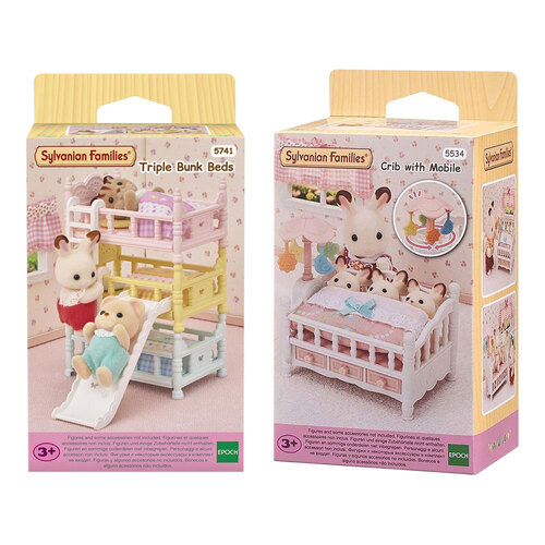 21pc Sylvanian Families Triple Bunk Beds & Crib Kids Miniatures Toy Set 3y+