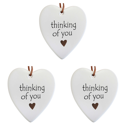 3PK LVD Ceramic Hanging 8x9cm Heart Thinking w/ Hanger Ornament Decor