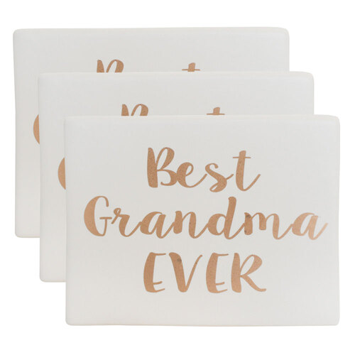 3PK LVD Standing Ceramic 13x10cm Sign Decor Best Grandma Rectangle - White