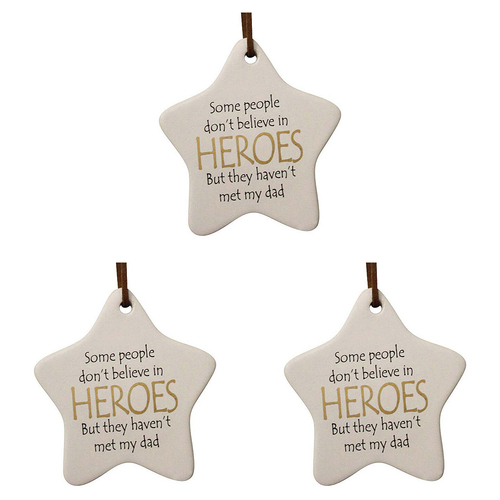 3PK LVD Ceramic Hanging 8x9cm Star Dad Hero w/ Hanger Ornament Decor