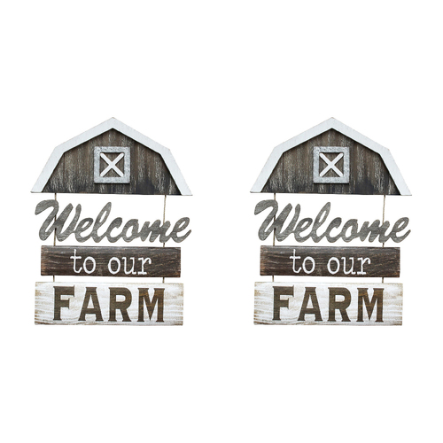 2PK LVD MDF/Jute Hanging Signboard Welcome To Our Farm Garden Decor 51cm