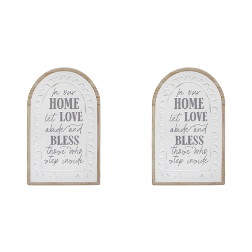 2PK LVD Home Love Abide Metal/Wood Greeting Sign 23.8x39.1cm