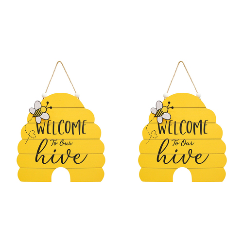 2PK LVD 30cm MDF Bee Hive Sign Wall/Door Hanging Shelf Display