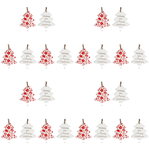 12PK LVD 8x9cm Tree Folk Home Hanging Christmas Decor - Red