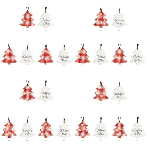 12PK LVD 8x9cm Tree Checkered Home Hanging Christmas Decor - Red