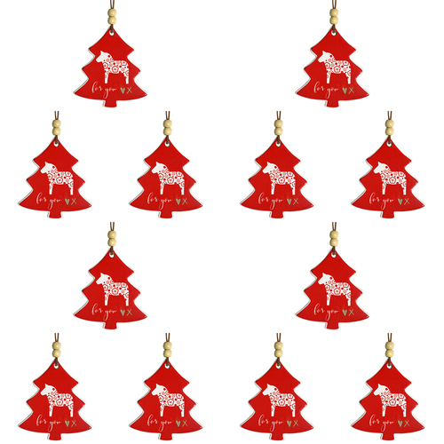 12PK LVD 8x9cm Ceramic Tree Folk Home Hanging Decor - Red