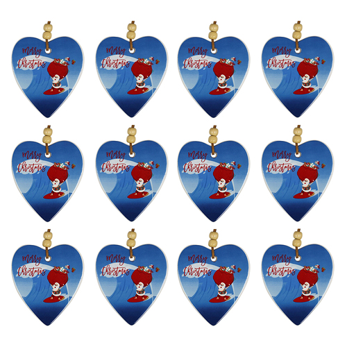 12PK LVD Hanging Heart Surfing Santa Sack Decorative Sculpture Home/Lounge Decor