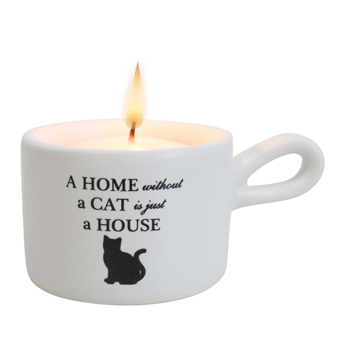 LVD Ceramic House Cat 8cm Tealight Candle Holder Decor - White