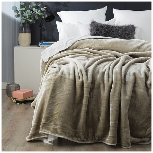Renee Taylor 220 x 240cm Heavy Weight Acrylic Mink Blanket Taupe