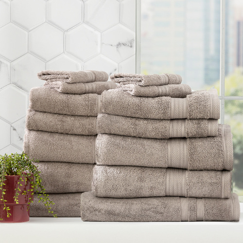 14pc Renee Taylor Stella 650GSM Super Soft Bamboo Cotton Towel Set Pewter