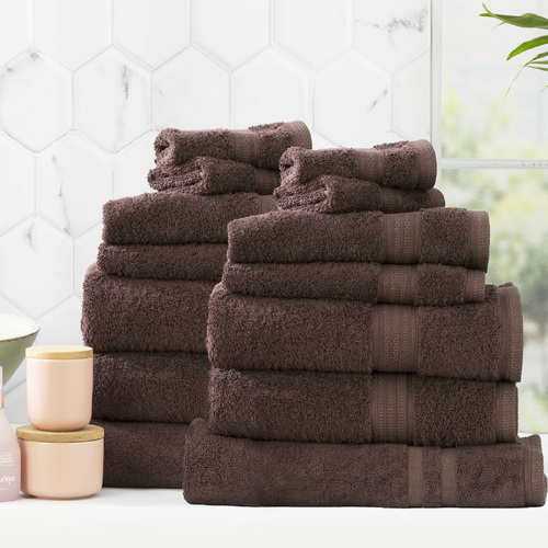 14pc Renee Taylor Stella 650GSM Super Soft Bamboo Cotton Towel Set Cocoa