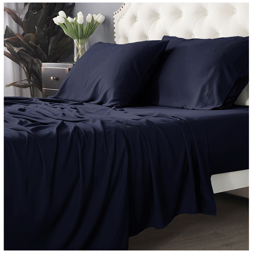 Park Avenue Long Single Bed Fitted Sheet Set 500 TC Bamboo Cotton Indigo