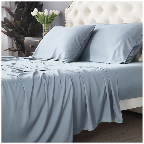 Park Avenue Long Single Bed Fitted Sheet Set 500 TC Bamboo Cotton Mid Blue