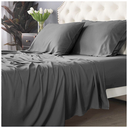 Park Avenue Split King Bed Fitted Sheet Set 500 TC Bamboo Cotton Charcoal