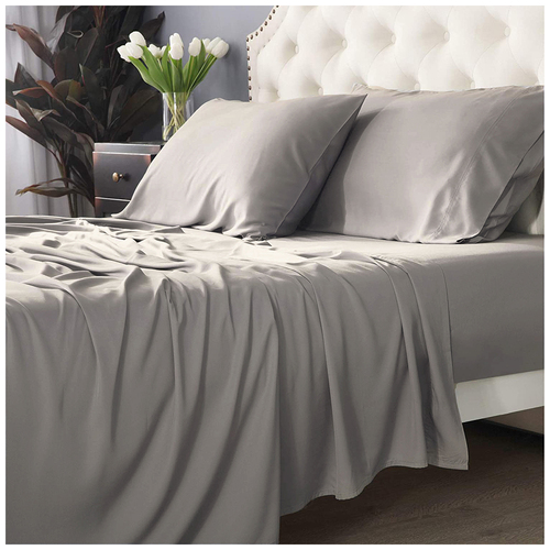 Park Avenue Split King Bed Fitted Sheet Set 500 TC Bamboo Cotton Pewter