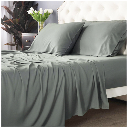 Park Avenue Split King Bed Fitted Sheet Set 500 TC Bamboo Cotton Jade