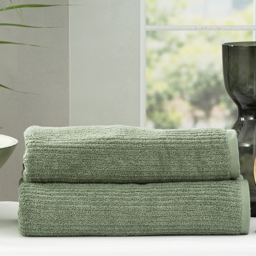 2pc Renee Taylor Cobblestone 650GSM Cotton Ribbed Towel Bath Sheet Sage