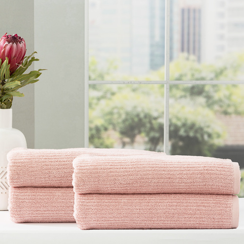 4pc Renee Taylor Cobblestone 650GSM Cotton Ribbed Towel Bath Sheet Blush