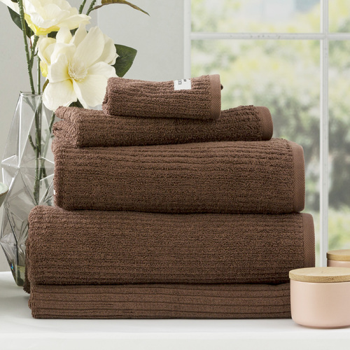 5pc Renee Taylor Cobblestone 650GSM Cotton Ribbed Towel Toffee