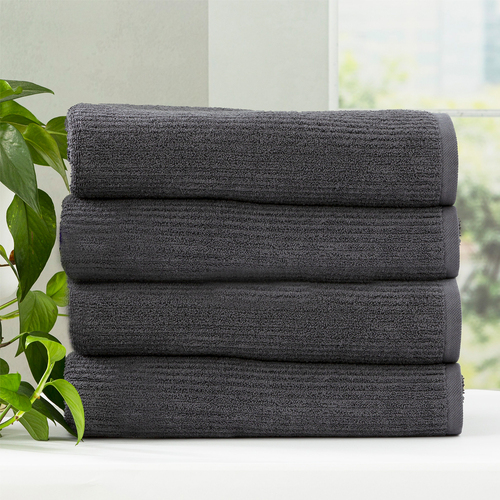 4pc Renee Taylor Cobblestone 650GSM Cotton Ribbed Towel Bath Towel Granite