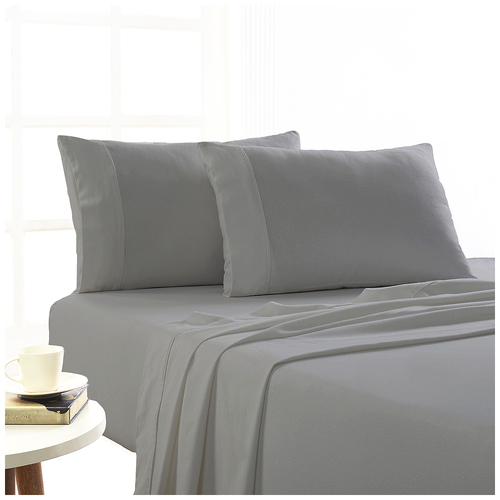 Park Avenue Queen Flannelette Fitted Sheet Set 175GSM  Egyptian Cotton Ash