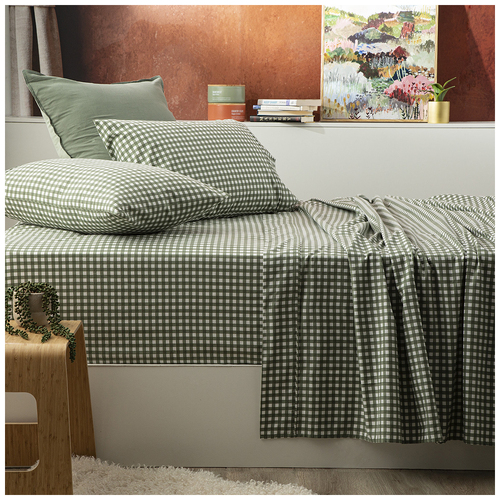 Park Avenue Queen Flannelette Fitted Sheet Set 175GSM EGY Cotton Gingham