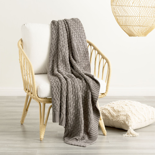 Renee Taylor Lenni 130x170cm Cotton Knitted Throw - Charcoal