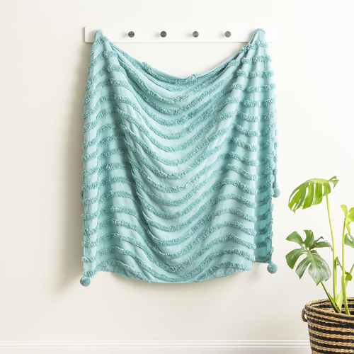 Renee Taylor 130x200cm Wave Cotton Chenille VNT Washed Tufted Throw Aqua