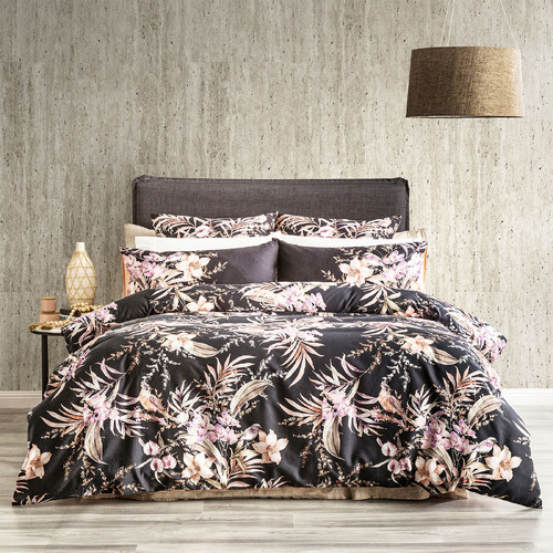 Renee Taylor 300TC King Cotton Reversible Quilt Cover Set Grevillea Onyx