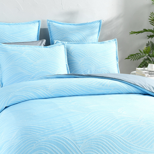 Renee Taylor Oscillate Jacquard Super King Quilt Cover/2x Pillowcases Sky