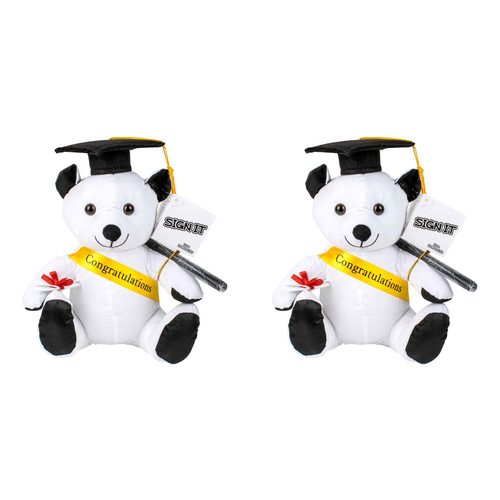 2PK Signature Cotton Graduation Bear w/ Texta 20cm White