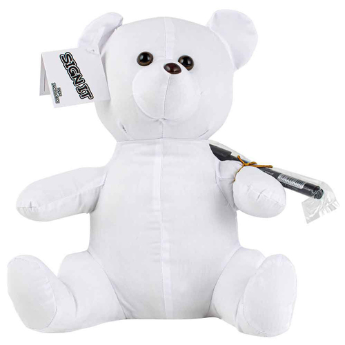 Signature Bear Stuffed Animal Toy w/ Marker Personalised Gift White 25cm