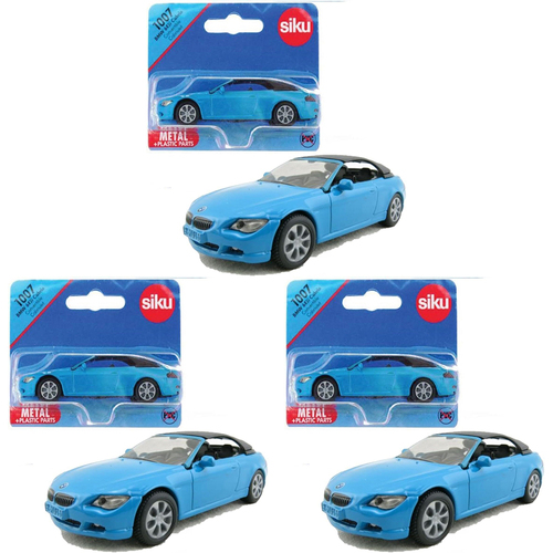 3PK Siku Diecast BMW 645i Cabriolet Kids 87mm Vehicle Toy Blue 3y+