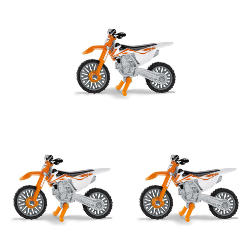 3PK Siku KTM SX-F 450 Orange/White Motorbike Diecast 56mm Kids Toy 3y+