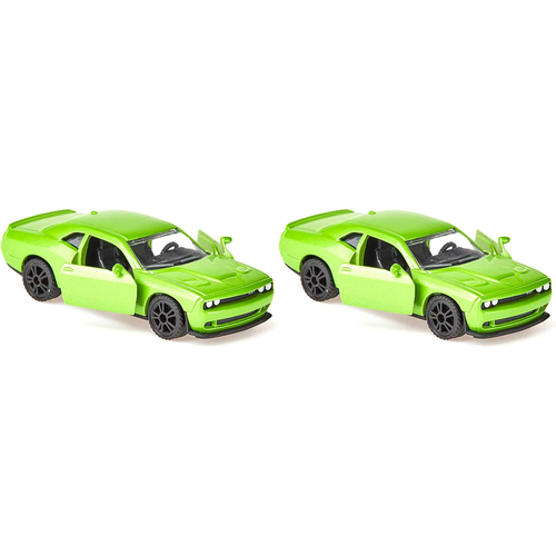 2PK Siku Dodge Challenger SRT Hellcat Green Diecast 85mm Kids Toy Car 3y+