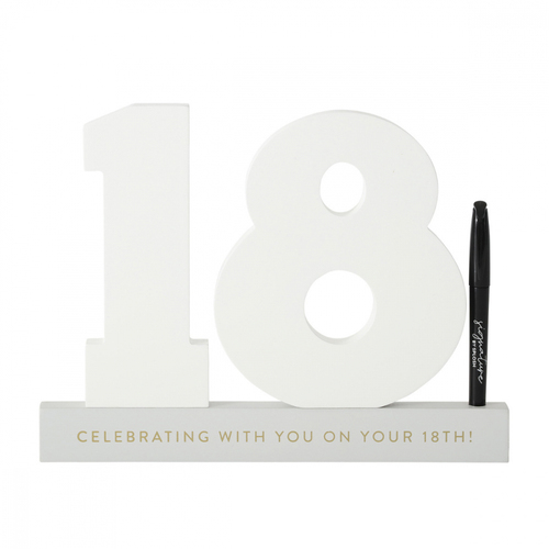 Splosh 18th Birthday Wooden Signature Number w/ Marker 29x21cm - White