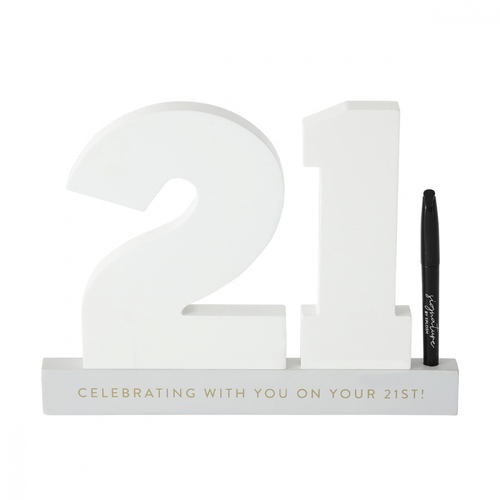 Splosh 21st Birthday Wooden Signature Number w/ Marker 29x21cm - White