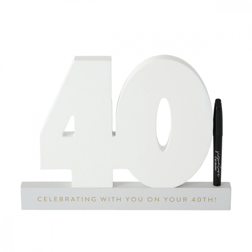 Splosh 40th Birthday Wooden Signature Number w/ Marker 29x21cm - White