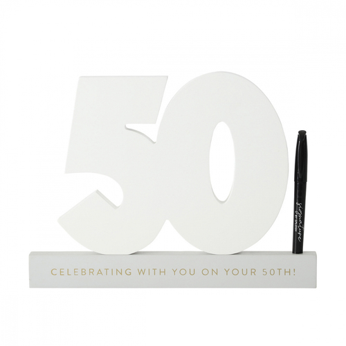 Splosh 50th Birthday Wooden Signature Number w/ Marker 29x21cm - White