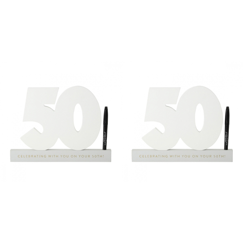 2PK Splosh 50th Birthday Wooden Signature Number w/ Marker 29x21cm - White