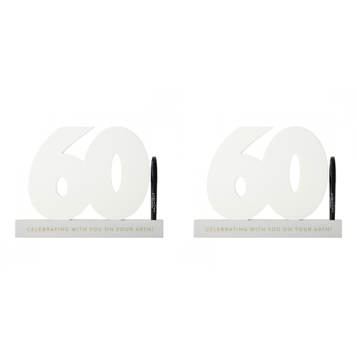 2PK Splosh 60th Birthday Wooden Signature Number w/ Marker 29x21cm - White