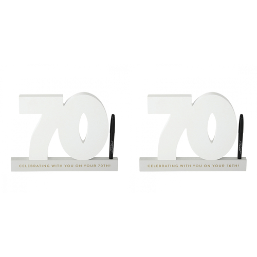 2PK Splosh 70th Birthday Wooden Signature Number w/ Marker 29x21cm - White