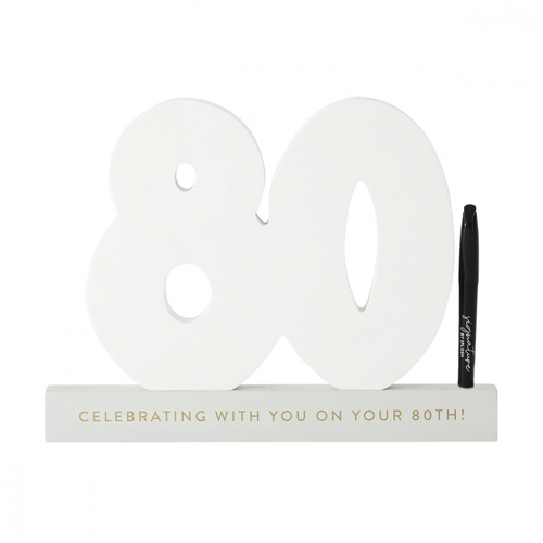 Splosh 80th Birthday Wooden Signature Number w/ Marker 27.5x23cm - White