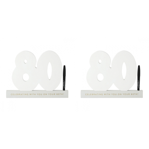 2PK Splosh 80th Birthday Wooden Signature Number w/ Marker 27.5x23cm - White