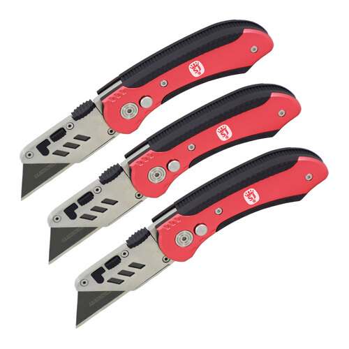 3PK Spear & Jackson Metal Folding Utility Knife w/ 10-Blades Hand Tool