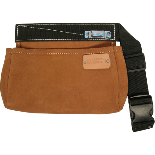 Spear & Jackson Split Leather Nail Bag Pouch 2-Pocket - Brown