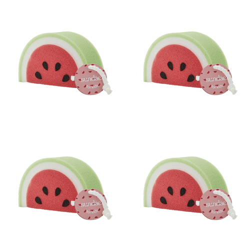 4PK Sundae Kids Assorted Bath Sponge Watermelon, Rainbow And Cherry 