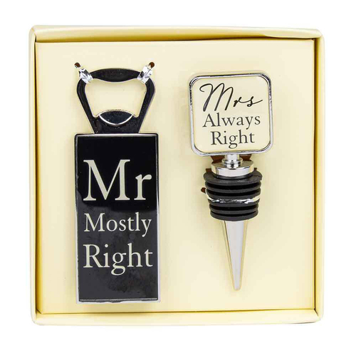 2pc Mr & Mrs Wine Bottle Stopper & Opener Bar Accessory Gift Set